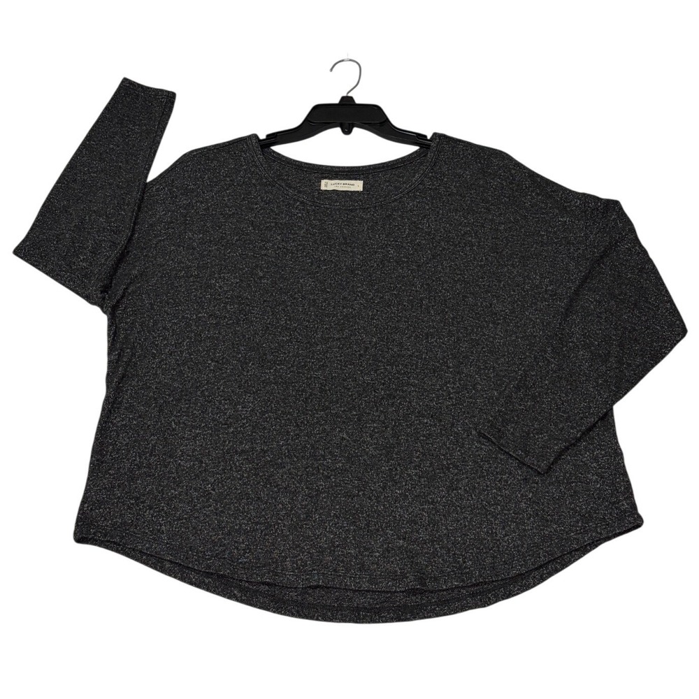 Lucky Brand Women L Charcoal Gray Heather Knit Long Sleeve Crew Neck Top